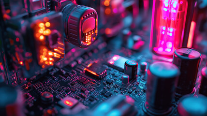 Poster - Precision view highlighting the interconnected circuitry and wiring of a computer's hardware