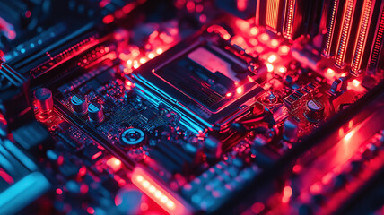 Poster - Detailed look at a computer's internal components focusing on the motherboard and other hardware elements