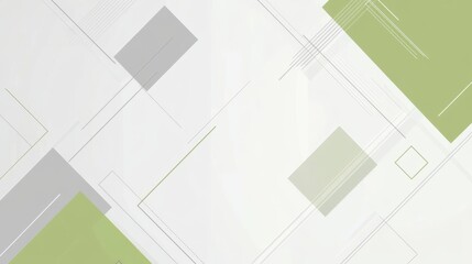 Poster - Modern abstract background featuring overlapping squares and intersecting lines in shades of green and gray, creating a dynamic and contemporary design