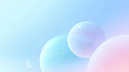 Poster - Soft illumination bathes pastel spheres hovering weightlessly, casting ethereal glow amid delicate, dreamlike spatial environment