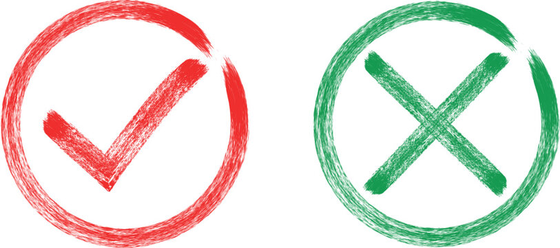  Brush style check mark icon set. Right And wrong Choice Checkbox, Accept Grunge check mark .