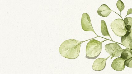 Wall Mural - delicate green leaves with soft shadows on minimalist background