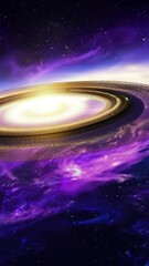 Wall Mural - vertical 9:16 A celestial formation, shimmering with cosmic energy, above a massive alien planet. Releasing golden stardust, igniting supernovas in the surrounding nebula