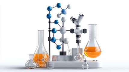 Aufkleber - A white background with a variety of glassware, including beakers and test tubes
