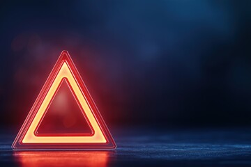 Poster - Bright Red Warning Triangle Symbolizing Alert on Dark Background for Cybersecurity Awareness and Caution