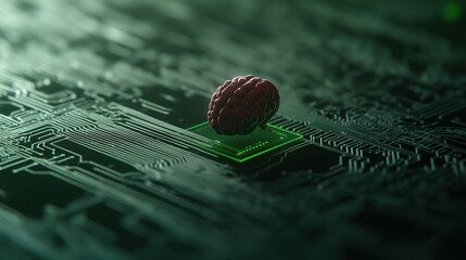 Poster - Futuristic Digital Interface Featuring AI Powered Brain Icon on Circuit Board Background