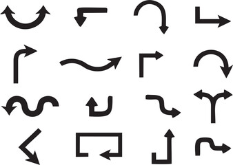 Fototapete - Multiple style and turn Arrow set isolated on white background. Easy to change color, size and manipulate. Traffic symbol Direction Icons Set.