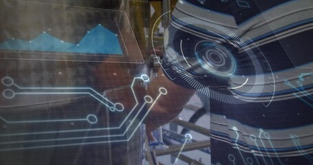 Poster - Using animation, futuristic digital interface shows data on industrial machinery integration