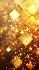 Poster - Dynamic abstract composition features luminous golden squares and shimmering patterns that captivate the viewer's attention and imagination