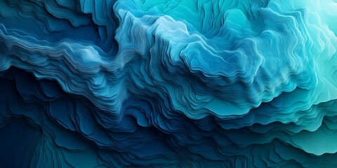 Poster - Dynamic abstract background featuring layered waves of blue tones and textures in a harmonious display of movement and depth
