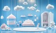 © Minang Art_Studio - Cute baby girl's room with pastel colors and cloud decor.
