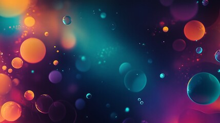 Poster - Abstract spheres and bubbles drifting through a colorful and vibrant background with a blend of hues and depth
