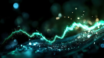 Poster - Glowing turquoise wave of energy with sparkles and bokeh effects on dark background creates magical atmospheric composition for fantasy designs.