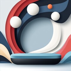 Poster - Abstract design featuring vibrant curved shapes and spheres on a minimalist background, showcasing modern art aesthetics