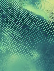 Poster - Teal and lime green halftone background featuring simple dots and shapes
