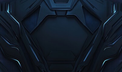 Poster - Dark blue metallic abstract background with glowing lines and geometric patterns.