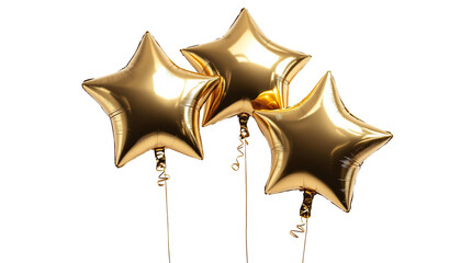 Poster - Metallic gold star balloons isolated on a white background, perfect for celebration and festive decoration concepts. Ai generative