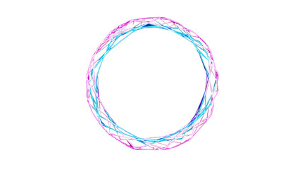 Poster - Abstract circular frame of intertwined blue and pink lines on a white background, creative design element for layouts or templates. Ai generative