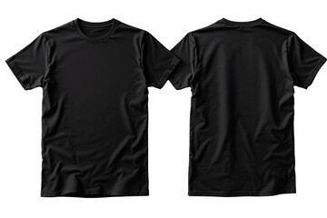 Aufkleber - Black T-shirt front and back view isolated on white background, ideal for mockups and branding design concepts. Ai generative.