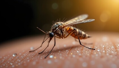 mosquito on the human body, macro photo with shallow depth of field