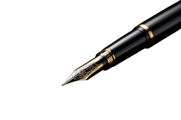 Aufkleber - Luxurious black and gold fountain pen closeup, isolated on white background. Elegant and classic writing instrument for precision and style. Ai generative