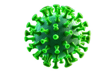 Aufkleber - Green virus particle with spike proteins isolated on white background, representing disease, infection, and microbiology. Ai generative