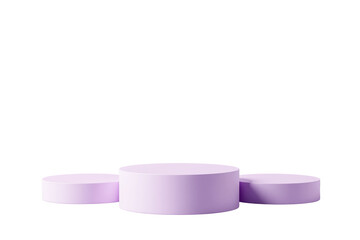 Poster - Cylindrical pastel purple podium with three levels on white background. Minimalist design concept for product display or presentation. Ai generative