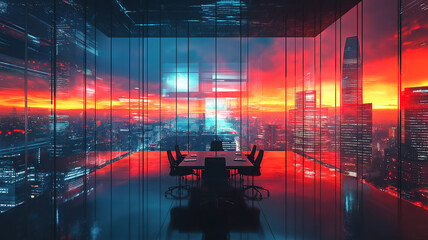 Poster - Office workspace with advanced communication network and business management strategy focus