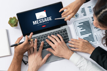 Poster - Email notification message showing on computer screen brisk. Digital marketing message information text from business to customer client