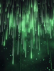Poster - abstract green neon lines falling from the sky.