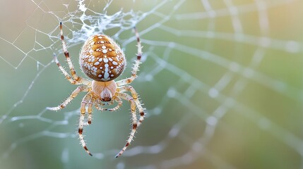 Poster - Highly detailed closeup of a colorful spider spinning its intricate web in nature : Generative AI