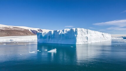Poster - Massive Iceberg in Blue Waters Illuminated by Clear Skies and Stunning Scenery : Generative AI