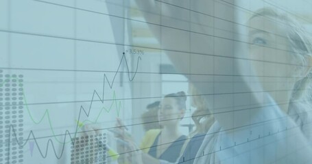 Poster - Collaborating on project, business team analyzing financial graphs in office animation