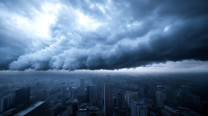 Poster - Dramatic view of stormy clouds gathering over a city skyline capturing the essence of a tempestuous atmosphere : Generative AI