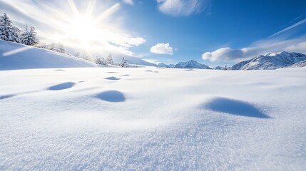 Aufkleber - Breathtaking Winter Landscape with Snowy Terrain Under Bright Blue Sky : Generative AI