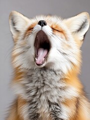 Poster - Close up portrait of a yawning fox with vibrant orange fur and detailed facial features : Generative AI
