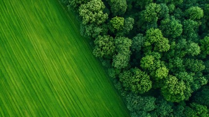 Poster - Lush green landscape overhead view capturing vibrant trees and neatly lined fields in nature : Generative AI