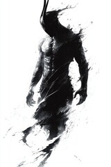 Wall Mural - a black and white drawing of a man with horns on his head