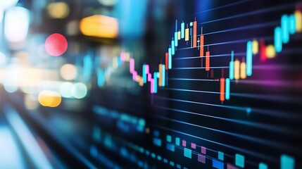 Aufkleber - Dynamic stock market chart showing vibrant price fluctuations with colorful candlesticks on a digital screen : Generative AI