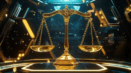 Aufkleber - Golden scales of justice in futuristic setting.