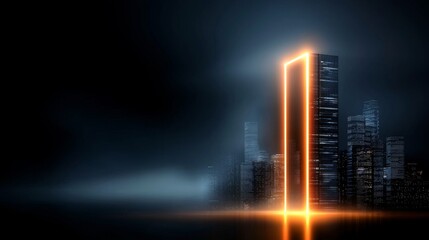 Wall Mural - a futuristic city at night with a bright light coming out of it