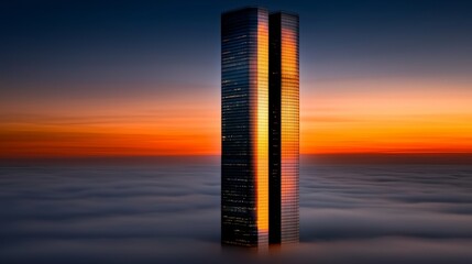 Wall Mural - a tall skyscraper in the middle of the clouds at sunset