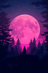 Wall Mural - a person standing in front of a full moon in the night sky