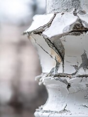 Poster - Detailed view of cracked plaster on an architectural feature revealing age and decay over time : Generative AI