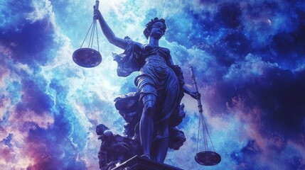 Aufkleber - Lady Justice statue against a dramatic sky, symbolizing justice and law.
