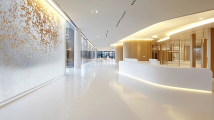 Poster - Modern interior design showcasing a bright and spacious lobby with elegant decor and contemporary aesthetics : Generative AI