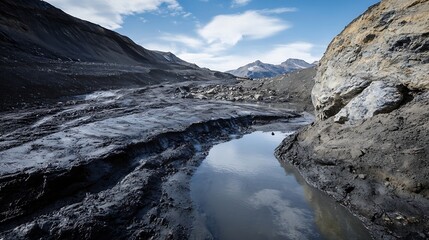 Poster - Breathtaking View of Rugged Terrain with Still Water and Majestic Mountains in the Distance : Generative AI