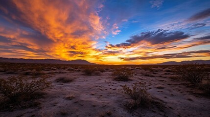 Aufkleber - Stunning desert sunset with vibrant colors over distant mountains and scattered clouds : Generative AI