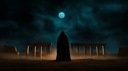 Wall Mural - a person standing in front of a full moon in the night sky