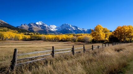 Poster - Stunning Autumn Landscape with Golden Aspens Framed by SnowCapped Mountains : Generative AI